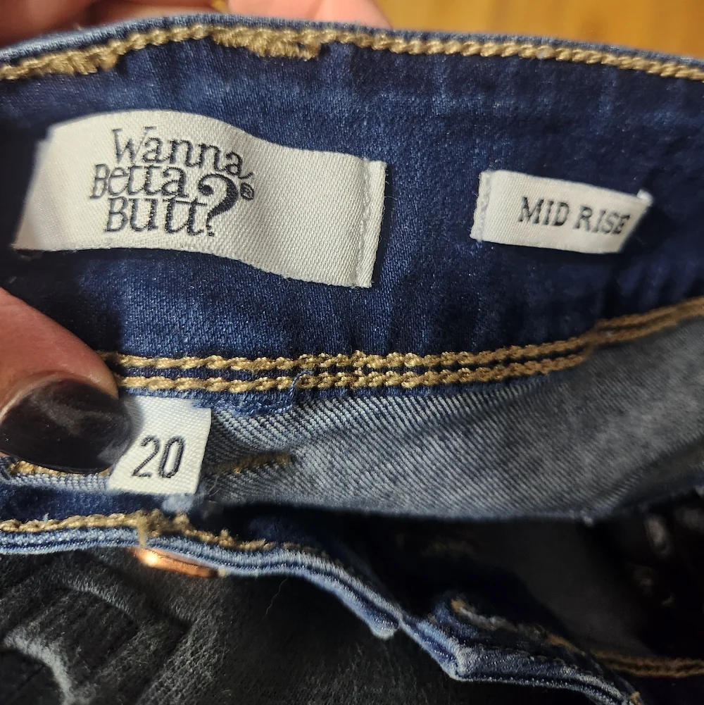 Women's Blue Distressed Ankle Jeans - Picture 2 of 3